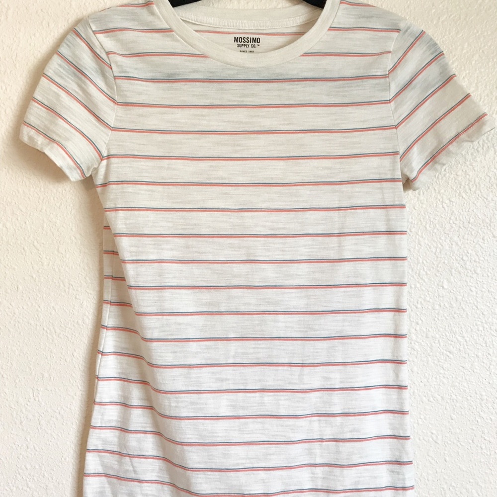 Mossimo Supply Co Cream Short Sleeve Striped Shirt